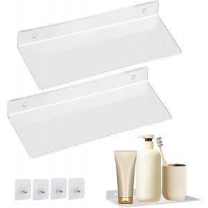 CAUC-Etagere Sans Percage Etagere Sans Percer Longueur 20*10cm &Eacute;tag&egrave;re En Acrylique &Eacute;tag&egrave;re Flottante En Acrylique Pour Salle De Bain/Salon/Chambre/Cuisine/Bureau (2 Pi&egrave;ces, Couleur Transparente) - Neuf