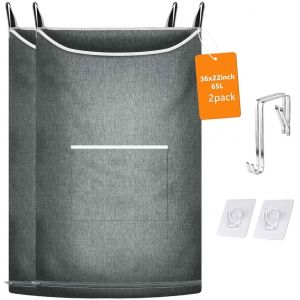 MEVRONISSHOP-Kinguslay Home Lot de 2 paniers &agrave; linge pliables &agrave; suspendre sur une porte 89 x 56 cm Gris chin&eacute; - Neuf