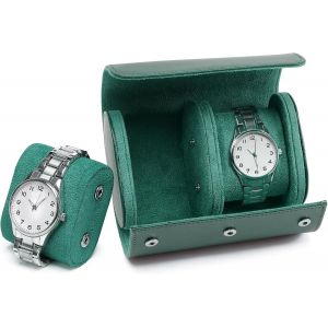 Kal-Boîte À Montre Homme, Luxe Pu Cuir Boite Montre Pour 1-3 Montres Boîte Rangement Montre, Portable Etui Montres Voyage, Coffret Montre Homme Pour Cadeau Noël Anniversaire (Vert, 2-Montre) - Neuf