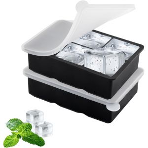 Kal-Lot De 2 Bacs À Glaçons En Silicone À 6 Compartiments Avec Couvercle, Bac À Glaçons En Silicone, Grands Glaçons Carrés Pour Cocktails, Whisky, Crème Glacée, Thé Glacé, Purées De Fruits - Neuf
