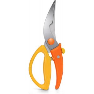 (Orange) Heavy Duty Ciseaux De Cuisine Avec Le Printemps Et Verrouillage De Sécurité, En Acier Inoxydable Ciseaux De Cuisine Ultra Pointu De L'utilitaire De Cisailles Pour Couper Les - Neuf