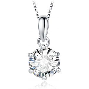 Kal-1-3ct Classique Cubic Zirconia Pendentif Taille Rond Solitaire Argent 925 Femme, Plaqué Or Jaune Or Rose Collier Chaine Diamant Simulé Mariage Mariee 45cm, Ensemble Parure Bijoux Cadeau - Neuf