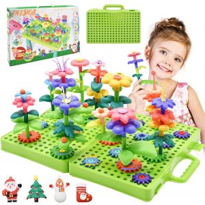 Lot De 142 Jouets De Jardin Fleuri Pour Filles À Partir De 3 Ans - Bouquet De Fleurs À Faire Soi-Même - Boîte De Rangement Pliable (Base) - Blocs De Construction Pour Enfants - Cadeau Pour Noël - Neuf