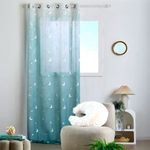 Voilage Enfant Brod&eacute; &Eacute;toiles Et Lunes - Neuf