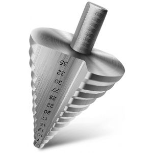 Foret étagé [Ø 5-35 mm] - Queue triangulaire 10 mm - Idéal pour les métaux tendres, le bois, les plastiques (pas pour l'acier inoxydable) - Foret à métaux 13 étapes - Foret conique et fraise - Neuf