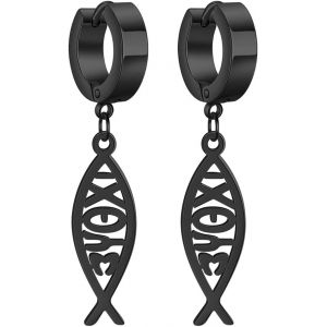 Kal-Boucles D'oreilles Pour Femmes Filles J&eacute;sus Poisson Foi Symbole Boucles D'oreilles En Acier Inoxydable Chic Arc Poisson Crochet Boucles D'oreilles Bijoux Chr&eacute;tiens - Neuf