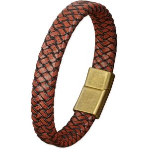 Eryi-Bracelet Cuir Homme Et Acier Inoxydable, Bracelets Style Tressé Pour Homme, Bijoux Cadeau Hommes Papa Papy, Bracelet Noir Marron Cuir Pour Hommes - Neuf