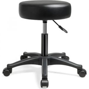 COSTWAY Tabouret &agrave; Roulettes Si&egrave;ge en Cuir PU Rembourr&eacute; de 10 cm Hauteur R&eacute;glable 46-61CM pour Coiffeuse, Massage et Tattoo Noir - Neuf