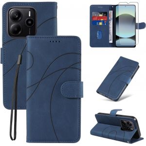 acdsgd-Coque pour Xiaomi Redmi Note 14 4G avec 1 Pi&egrave;ces Verre Tremp&eacute; Protection, Premium PU Cuir Multifonction Magn&eacute;tique Portefeuille &agrave; Rabat Flip Housse &Eacute;tui pour Xiaomi Redmi Note 14 4G - Bleu - Neuf