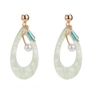 Boucles D'oreilles Geometriques En Fausses Perles Creuses Pour Femme, Longues Et Tendance (Blanches) - Neuf