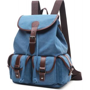 ChenQuanSarl-Homme Toile Sac À Dos Voyage Rétro Daypack Pour 14 Pouces Ordinateur Portable College Sac D'École Hommes Travail Camping Quotidien Vintage Cartable Bleu A - Neuf