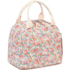 Bo&icirc;te &Agrave; D&eacute;jeuner Isol&eacute;e Pour Femmes Sac &Agrave; D&eacute;jeuner R&eacute;utilisable En Velours C&ocirc;tel&eacute; Sac &Agrave; Main &Eacute;tanche Glaci&egrave;re Thermique Sac &Agrave; D&eacute;jeuner Grande Capacit&eacute; (Fleur Color&eacute;e) - Neuf
