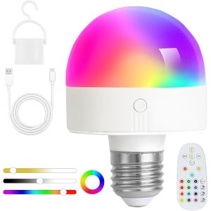 Kal-Ampoule Rechargeable Avec Minuterie Et Télécommande, Ampoule À Batterie Dimmable Avec Base Magnétique, Ampoule Led Rechargeable E27 / E26, Lampe Non Câblée Avec 3 Températures De Couleur + 12 Rgb - Neuf