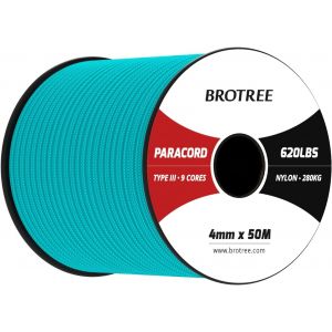 Eryi-Paracorde 4mm 9 Brins Corde En 100% Nylon (15m, 30m, 50m) Type Iii Corde Parachute Pour Survie, Extérieur, Bricolage - 280kg Charge De Rupture (Turquoise, 50m) - Neuf