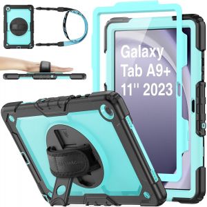 Coque Pour Samsung Galaxy Tab A9 Plus/ A9+ 11 Pouces 2023, Coque Antichoc Avec Protecteur D'écran Porte-Stylo [Dragonne Rotative À 360] Et Support, Galaxy Tab A9 Plus Housse (Bleu Ciel) - Neuf