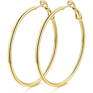 Kal-Créole Femme Acier Inoxydable/Plaqué Or, Boucle D'oreille Grand Anneau, Diamètre De 30/50/70/100 Mm, Women's Hoop Earrings - Neuf