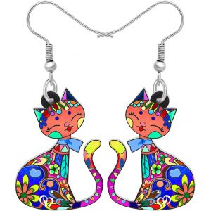 Kal-Boucles D'oreilles Chat En Acrylique Bijoux Chat À La Mode Cadeaux Pour Filles Femme Charmes - Neuf
