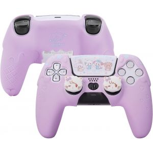 Ensemble de coques de protection en silicone pour manette de PS5, coque de protection pour manette sans fil PS5, housse violette cr&egrave;me glac&eacute;e douce avec 2 capuchons pour les pouces, Mikko - Neuf