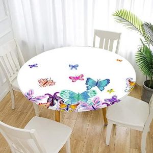 Sjzg-Nappe Ronde Anti Taches, Imprim&eacute; Papillon Nappe De Table Avec Bord &Eacute;lastique Ajust&eacute;e, Imperm&eacute;able Polyester Couverture De Table De Pour Cuisine Jardin F&ecirc;te (Peinture,Diam&egrave;tre 100cm) - Neuf