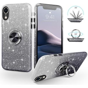 Kalanka-Coque Iphone Xr Avec Anneau Rotatif 360° Support De Voiture Magnétiqu, Paillettes Scintillantes Brillantes Etui Protection À Anti-Rayure Antichoc Housse Pour Iphone Xr 6.1'', Dégradé Noir - Neuf