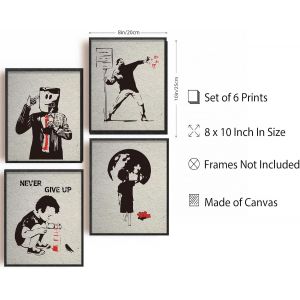 Eryi-Banksy Lot De 6 Tableaux Sur Toile Banksy Street Graffiti Décoration Murale Moderne Citations Inspirantes Décoration D'intérieur Pour Chambre À Coucher Salon - Neuf