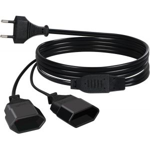 rallonges d'alimentation,2m 2 en 1 Câble d'extension de Prise d'extension EU,0,75 mm² Max. 2.5A/250V Fiche Euro vers Prise Euro pour Ordinateur,TV,PC,Noir - Neuf