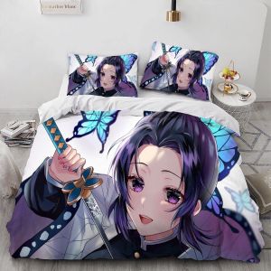 Parure De Lit 3 Pieces Avec Housse De Couette Et Poster Butterfly-Shinobu, Décoration D'ambiance De Chambre, Périphériques D'anime - Neuf