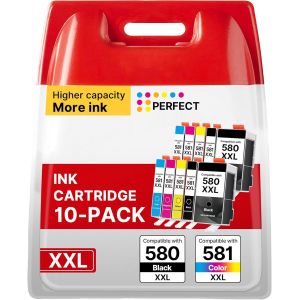Cartouche Pgi-580 Cli-581 Xxl Remplacement Cartouche Pour Canon 581 580 Xxl Pour Ts8250 Ts6150 Ts8150 Ts8152 Ts8251 Ts6151 Tr8550 Tr7550 Multifonction Pour Télétravail Et Étudiants (10 Pack) - Neuf