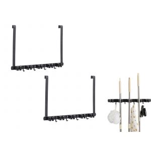 Support mural pour balai et serpilli&egrave;re avec crochets de porte - Neuf