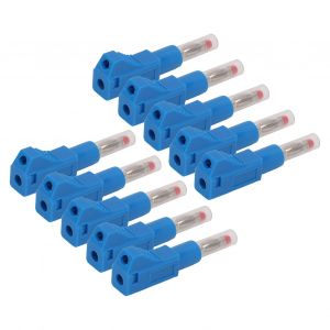 Lot de 10 fiches bananes telescopiques 4 mm CAT II 600 V 32 A, gaine PE pour equipement numerique de securite industrielle 3C, bleu - Neuf