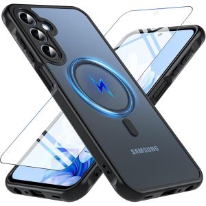 Kal-Magnétique Coque Pour Samsung Galaxy A25 5g, Coque Samsung A25 5g Avec Verre Trempé Protection Écran, Étui De Protection Antichoc Housse Case Pour Samsung Galaxy A25 (Noir) - Neuf