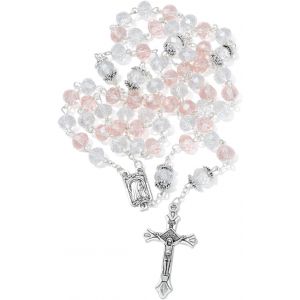 Kal-8mm Chapelet De Perles En Cristal Avec Crucifix De Jésus Et Médaille De Lourdes, Chapelet De Prière, Collier Catholique Pour Femme Avec Sac En Velours - Neuf