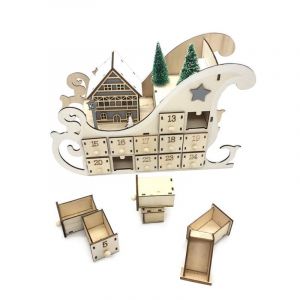 (28,5 x 8 x 20 cm, en bois massif de couleur) LED Calendrier de l'Avent de No&euml;l Tra&icirc;neau de Bois avec Tiroir pour les D&eacute;corations de No&euml;l - Neuf