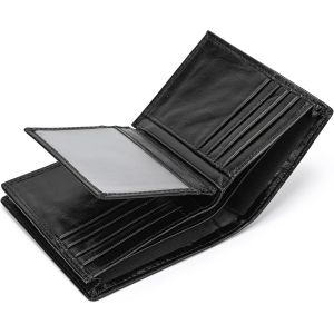 Portefeuille Court En Cuir V&eacute;ritable - Blocage Rfid - Pour Homme - Grande Capacit&eacute; - Avec 15 Emplacements Pour Cartes Et Fen&ecirc;tre D'Identit&eacute; - Noir,2803H-Noir,D&eacute;contract&eacute; - Neuf