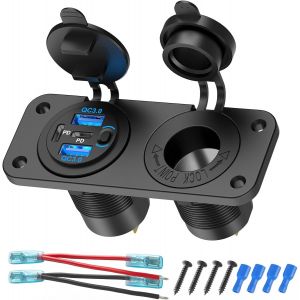 4 Ports Prise USB 12V Panneau d'interrupteurs Marins 12 Volts, Deux Ports PD30W et Deux Ports USB QC18W Chargeur de Voiture avec Interrupteur, &Eacute;tanche &agrave; l'eau Prise Allume-Cigarette 150W Kit - Neuf