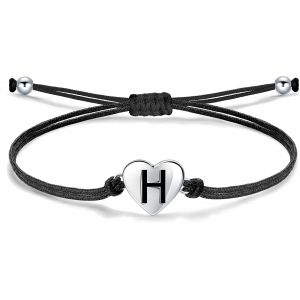 Eryi-Liquidation Totale, Bracelet Lettre Pour Femme Avec Coeur En Argent 925, Bracelet Cordon Tressé Fait À La Main Avec Breloque Initiale, Bijoux Alphabet Personnalisés Réglable - Neuf