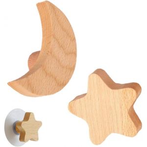 Lot de 2 crochets en bois, patères murales, patères en bois naturel - Neuf
