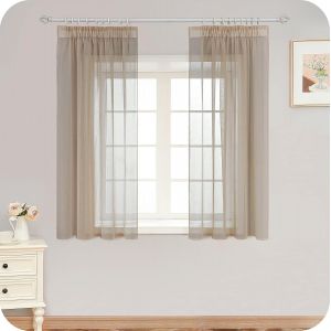 Eryi-Rideau Voilage Salon Beige Avec Crochet Pour Rail Glissant 140x120 Cm (Lxh) Rideaux Pas Cher Boheme Moderne Court Pour Cuisine Chambre Salon, Lot De 2 - Neuf
