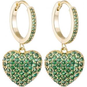 Kal-Boucles D'oreilles Pendantes En Forme De Coeur Pour Femmes, Boucles D'oreilles Hypoallerg&eacute;niques Plaqu&eacute;es Or Rose Et Argent Avec Cristal De Zircone Cubique - Neuf