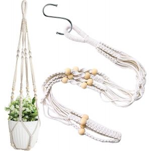 ASFASFq-Macramé Pot Suspendu, Suspension Plante Panier Macramé Plant Hangers pour Intérieure Corde de Coton Pot de Fleur Suspendu Porte avec Décoration Perles - Neuf