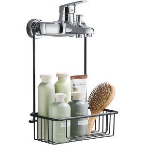 Panier De Douche Sans Perçage, Etagère À Accrocher Au Mitigeur, Porte Shampoing À Suspendre En Acier Inoxydable Shower Caddy, 25 X 13 X 35 Cm Noir - Neuf