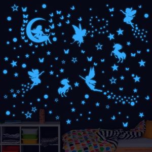 ERYI-Autocollants Fée Etoiles Phosphorescentes Plafond Etoile Fluorescente Chambre Enfant Licorne Papillon Points Fluorescente Autocollants Enfants Stickers Muraux Décoration Pour Enfants Fille Chamb - Neuf