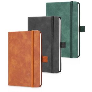 Azyvum Carnet De Notes,Petit Carnet,Petit Cahier,3 Paquet,Cahier De Note,Carnet De Voyage,14.4 Cm X 9.6cm Bloc Notes,Marron,Vert,Noir,Cuir Végétalien,Fermeture Elastique Et Porte-Stylo - Neuf