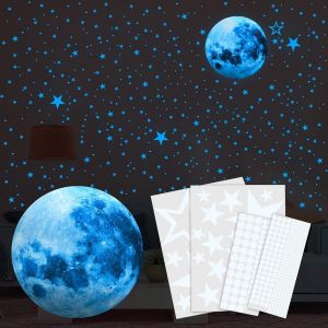 435 autocollants lumineux, étoiles phosphorescentes, lune fluorescente, étoiles lumineuses, plafond phosphorescent pour chambre d'enfant (bleu) - Neuf