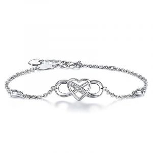 Bracelet Infini En Argent Sterling 925 - Bracelet Ajustable Avec Breloque Symbole D'amour Sans Fin Pour Femme - Neuf