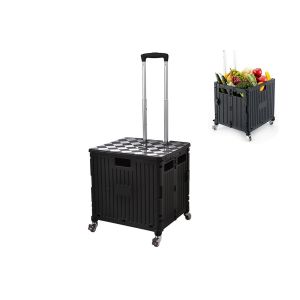 Chariot utilitaire pliable 65 L avec roues pivotantes et poign&eacute;e r&eacute;glable - Noir - Neuf
