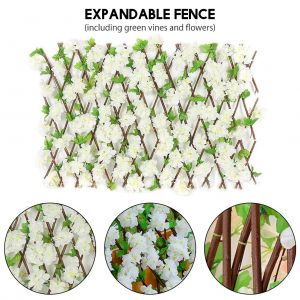 HJLIAN Cloture retractable en bois, haie extensible avec feuilles de fleurs artificielles, decoration de jardin, treillis, ecran - Neuf