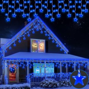 KAL-Guirlande Lumineuse Etoile Exterieur, Guirlande Rideau Lumineux Noel, Imperméable Guirlande Lumineuse Décoration 8 Modes Pour Jardin, Balcon, Fenêtre, Intérieur, Chambre - Neuf
