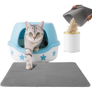 Cmws-Bucomtu Tapis De Liti&egrave;re Pour Chat, 75x55cm Tapis De Liti&egrave;re Chat, Double Couche Tapis Litiere Chat, Imperm&eacute;able Et Antid&eacute;rapant, Tapis Litiere Facile &Agrave; Nettoyer, Gris - Neuf