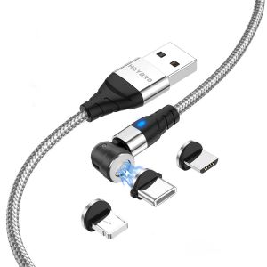 Nylon C&acirc;ble De Magn&eacute;tique, 3 En 1 Charge Rapide Et Synchro Donn&eacute;es C&acirc;ble Chargeur Magn&eacute;tique Power 360&deg; Et 180&deg; C&acirc;ble Aimant&eacute; Avec Micro Usb, Type C, Ip Adaptateur Pour Huawei P40 Xiaomi Mix3 - Neuf